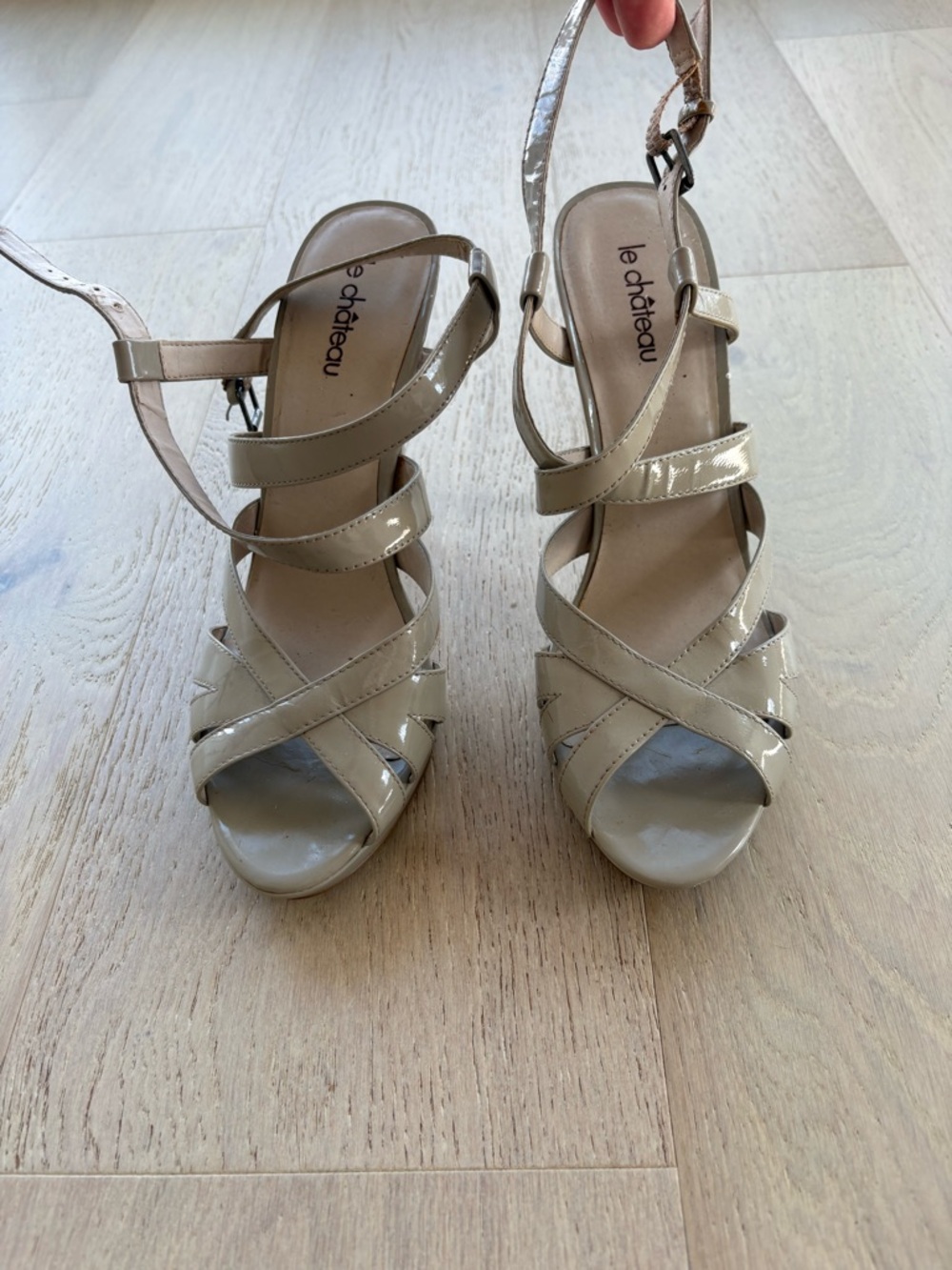 le chateau Patent Strappy Heeled Sandals in Nude